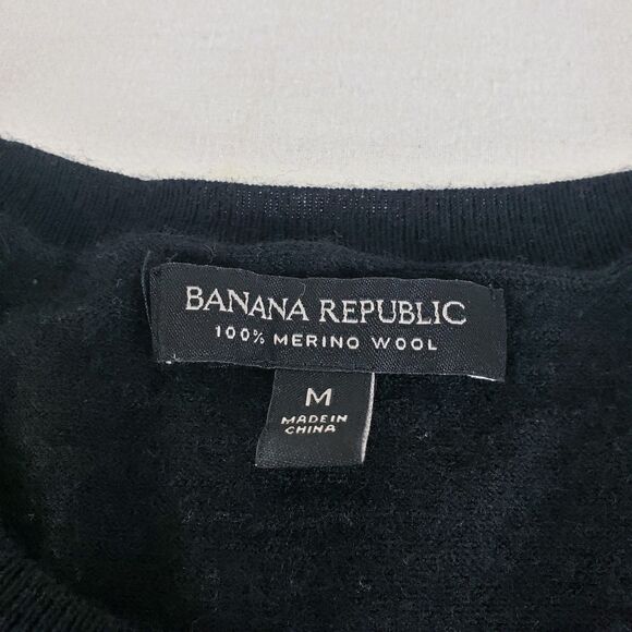 Banana Republic Merino Wool Sweater Womens M Black Half Sleeves Minimalist - Picture 8 of 10
